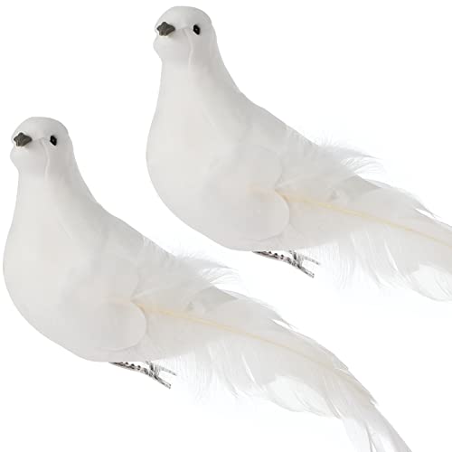 BAOBAOHU Adornos de pájaros artificiales para decoración de palomas artificiales, pájaros blancos, palomas de espuma con clips para manualidades, bodas, fiestas de cumpleaños, decoración al aire libre