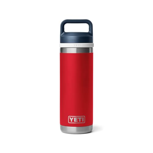 Image of YETI Rambler 18 oz Bottle, Vacuum Insulated, Leakproof, Stainless Steel with Chug Cap, Rescue Red /White /Navy