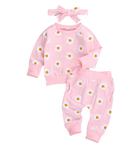 Image of 0-24M Flower Newborn Infant Baby Girl Clothes Set Long Sleeve Sweatshirts Tops Pants Outfits (Pink, 0-6 Months)