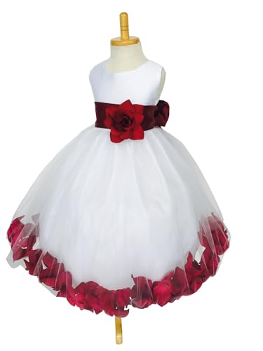 Rose Petal White Tulle Satin Flower Girl Gown Birthday Wedding Pageant3