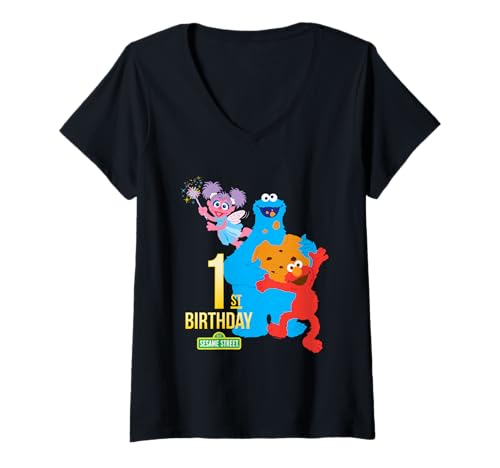 T-shirt Sesame Street 1er anniversaire col V pour maman lors de la fête d'enfant