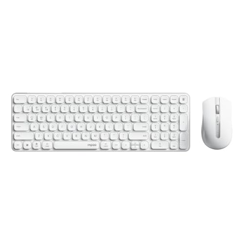 Image of Rapoo 9350S Multi-Device Keyboard and Mouse Combo, 2.4GHz /Bluetooth 5.0 /4.0 Wireless Keyboard & Mouse Set for Windows /Mac /Linux /Chrome, Support 4 Devices, Rechargeable, Silent Click, White