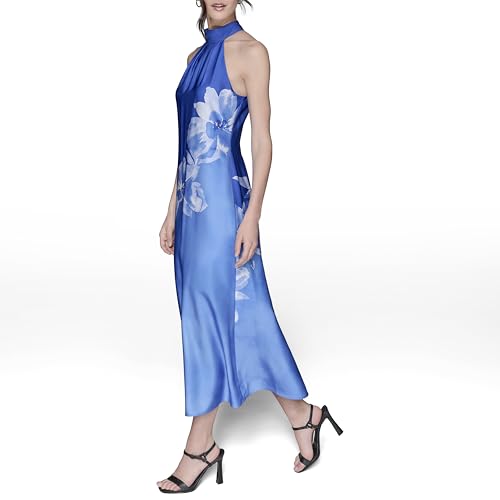 Image of Karl Lagerfeld Women's Sleeveless Halter Neck Satin A-line Maxi Dress
