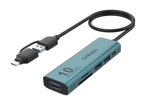 USB C USB A HUB, USB 3.2 GEN 2 10G Speed, USB A/USB C to USB A Adapter.with 3 USB A Ports(10G) and UHS-II SD/TF Ports, USB C UHS-II SD Card Reader Compatible with SD/SDHC/SDXC/Micro SD