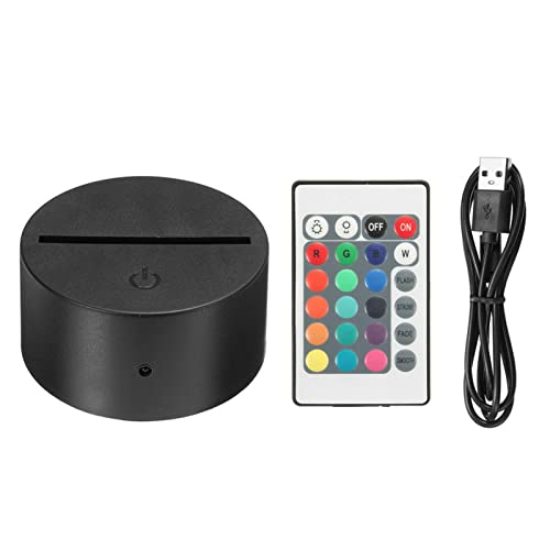 3D LED Night Light Base, 3D Remote Control Night Light Decolorizing Lamp Holder Colorful LED Lights Holder, Tactile Remote Control USB Cable Color Acrylic Night Light Base(Black/Remote Control)