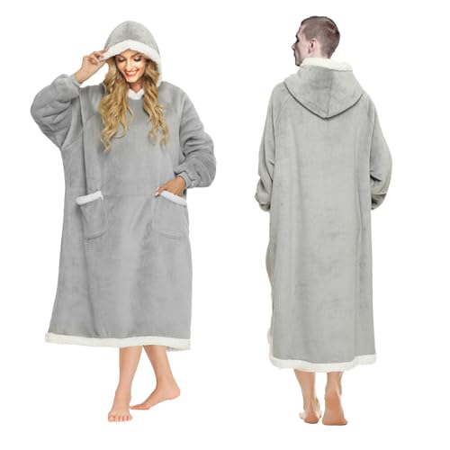 Manta con capucha para mujeres y hombres, de franela de forro polar, sudadera suave de gran tamaño, manta mullida de sherpa con mangas, sudadera con capucha de gran tamaño, manta portátil de cuerpo