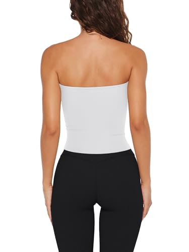 LASLULU Womens Strapless White Tube Tops Basic Backless Sleeveless Longline Bandeau Going Out Crop Tops Cute Casual 2026 Summer Outfits(White Medium) — view 4