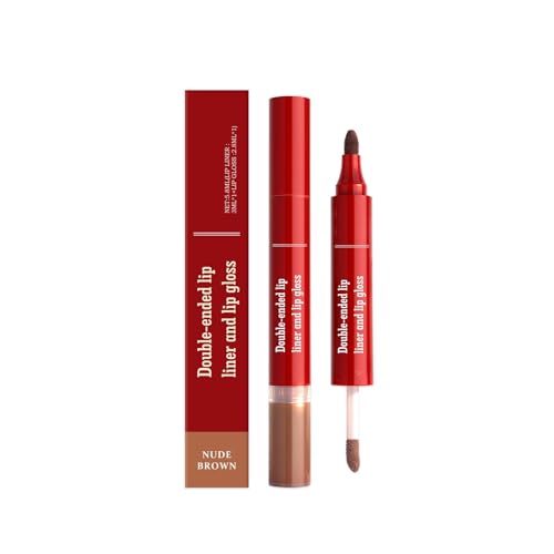 2-in-1Lip Liner & Lipstick,milktouch & Creamy texture für Lang Lippenpflege-24 Stunden Halt Hanganhaltender Waterproof Lipstick,Mirror Water Lipgloss Glas Lippenstift,Korean Makeup (Nude brown, 1PC)