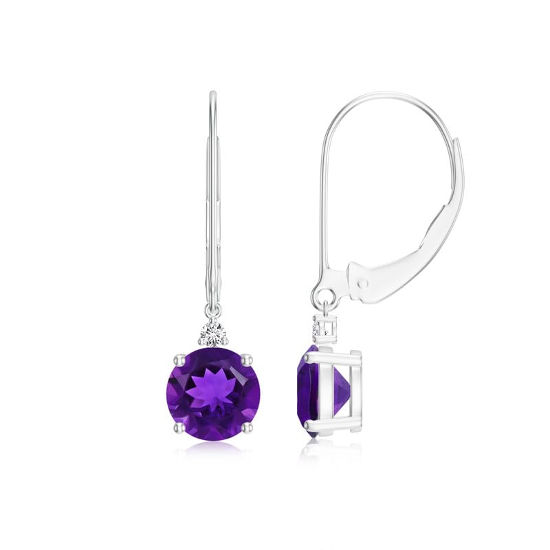 Image of Goldhartz 2 Ct. Natural Amethyst 6 mm Leverback Earrings for Women in 14k Gold Micron Plated 925 Sterling Silver, January Birthstone Dangle Earrings Jewelry for Her