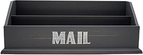 Rustic Wooden Office Desk Organizer & Mail Rack with Distressed Wood Finish 12" X 4" X 5" (Gray Stencil)