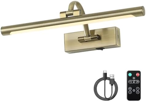 Wireless Picture Lights Rechargeable Gallery Lighting Battery Picture Frame Light with Remote and Timer, Adjustable Art Light for Paintings, Portraits, Antique Bronze Finish 16'' Inch 3W 2700K