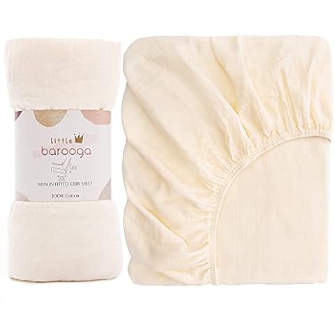 Muslin Crib Sheets for Boys and Girls, 28"x 52" + 9", 100% Cotton Neutral Fitted Sheet, Super Soft and Breathable, Solid Colors for Standard Crib Mattresses, Great for Baby, Kids and Toddlers (Cream) Cover