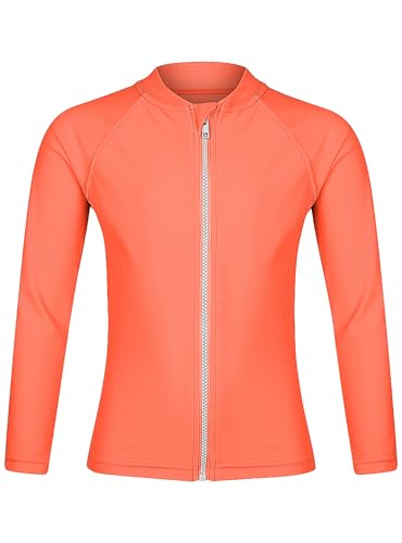 Tame the Sun Girls Long Sleeve UPF 50+ Rash Guard Swim Shirt - One Piece Zipper Toddler Swim Shirt for Girls