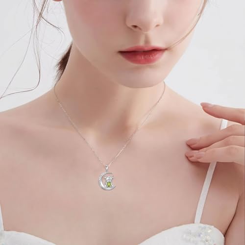 Image of PROESS Animal Birthstone Necklace 925 Sterling Silver Otter /Axolotl /Hippo /Elephant /Dachshund /Monkey /Red Panda Pendant Necklace Animal Birthstone Jewelry Gifts for Women