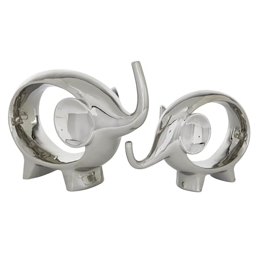 Estatuas decorativas de porcelana con elefantes plateados set 2