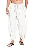 COOFANDY Men's Linen Harem Capri Pants Lightweight Drawstring Beach Pants Casual Loose Trousers with...