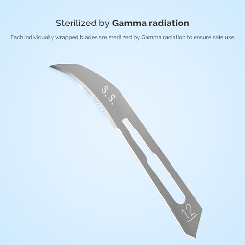 Image of JMU 100pcs Sterile Surgical Blades #12, Disposable Stainless Steel Scalpel Blades, Individually Foil Wrapped