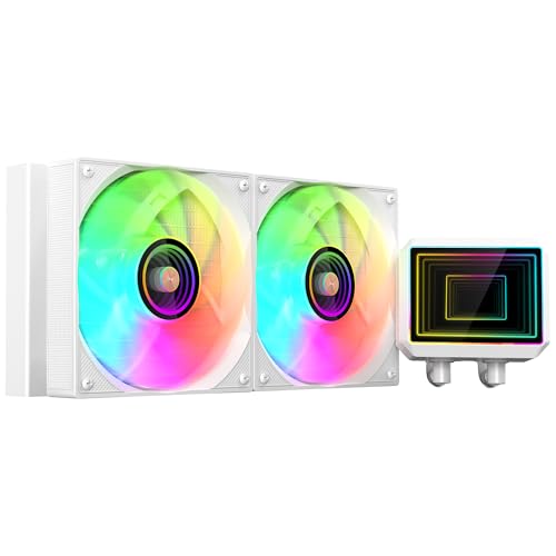 Mars Gaming ML-TWO240, Refrigeración Líquida AIO 450W TDP, 2x Ventilador ARGB Infinity Mirror Ultrasilencioso 12cm FDB, Núcleo de Cobre y Aluminio, Bomba Opti-Chamber 4ª Gen y Microcanales, Blanco