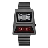 BENLYDESIGN Retro Computron Watch for Men, Vintage 1970s Solar OLED Display Digital Watch Lift-to-Wake Screen Unique Cyberpunk Super-Strong Stainless Steel Band Minimalist Men's Wristwatch Gifts for Him S3000-C