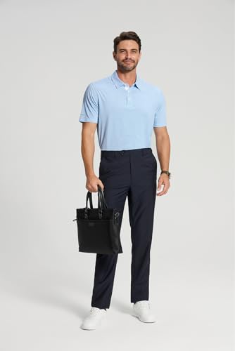 Image of Golf Shirts for Men - Dry Fit Moisture Wicking Short Sleeve Performance Sport Casual Striped Collared Mens Polo Shirt