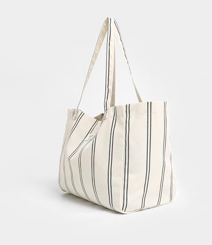 Image of Jeelow Large Striped Or Patterned Canvas Tote Bag for Women Men Shoulder Handbag with Zipper Pocket Travel