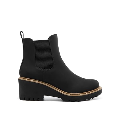 DREAM PAIRS Women's Wedge Chelsea Ankle Boots Fashion Round Toe Low Wedge Heel Platform Booties Shoes2