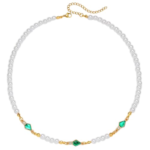 Collier cristal vert pour hommes et perles rétro de qualité