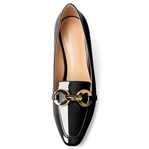 Soireelady Block Heels for Women|Square Toe Chunky Heels| Mid Block Heel Pumps|Retro Metal Chain Heels|Classic Slip-On Loafer Shoes|Dressy Pumps for Party Wedding Evening and Office4