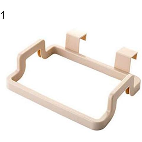 Aland Practical Kitchen Trash Garbage Bag Plastic Holder Cabinets Towel Rack Organizer Kitchen Door Back Portable Garbage Bag Bracket Beige Cover