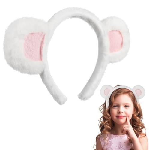 SHOWERORO Diadema con Orejas de Oso Blanca y Rosa Diadema de Felpa Ligera para Cosplay y Disfraces Accesorio Cabello Fiestas y Cumpleaños Diseño Cómodo y Suave