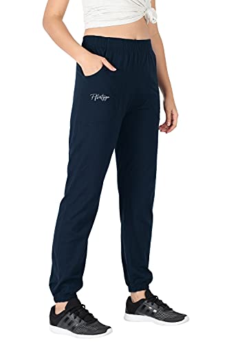 Image of Fflirtygo Cotton Solid Joggers /Track Pant /Solid Pajama /Leggings �100% Export Quality Soft Cotton Night Wear /Pocket Pyjama for Women Blue Pyjama