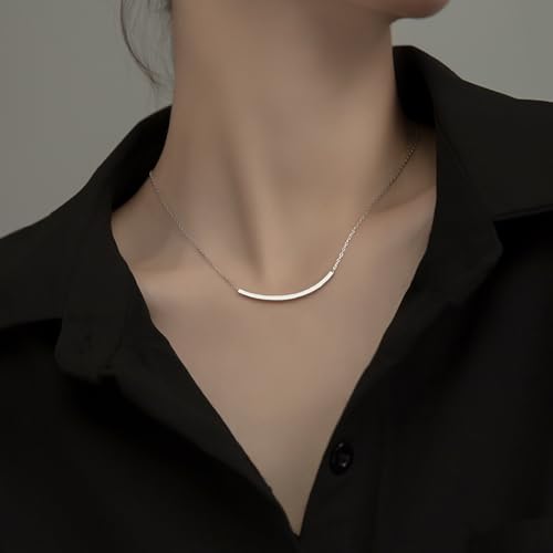SLUYNZ Solid 925 Sterling Silver Minimalist Bar Choker Necklace for Women Teens Curved Tube Bar Pendant Necklace2