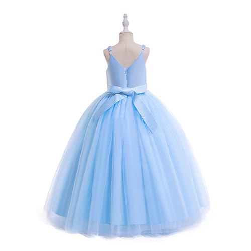 Image of Glamulice Flower Girls Spaghetti Strap Tulle Dress Long A Line Wedding Pageant Dresses Princess Birthday Party Ball Gown