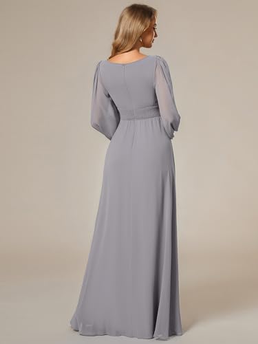 Image of Ever-Pretty Women's Crewneck Long Lantern Sleeves Floor Length A-Line Pleated Chiffon Formal Dress 0106B
