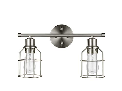 GLOBE Electric 51623 Dundas 2-Light Vanity Light, Brushed Nickel, Cage Shades, Bulbs Included