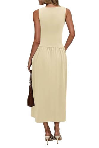 Image of Womens Summer Casual Midi Maxi Dress 2026 Sleeveless Ruched A Line Flowy Cocktail Wedding Guest Beach Long Sundress