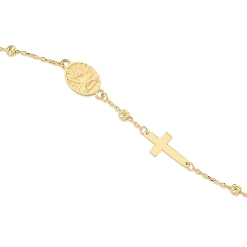 Image of MIONZA Catholic Medal Cross Bracelet for Women | 14K Gold Plated or Solid Gold, Religious Rosary Jewelry, Choose Your Saint Medal Bracelet
