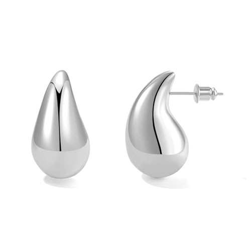 FISSEN JEWELRY Teardrop Earrings for Women, 32mm Lightweight Gold Drop Earrings, Hypoallergenic Chunky Gold Hoop Earrings with 925 Sterling Silver Post, Dupes Jewelry for Women