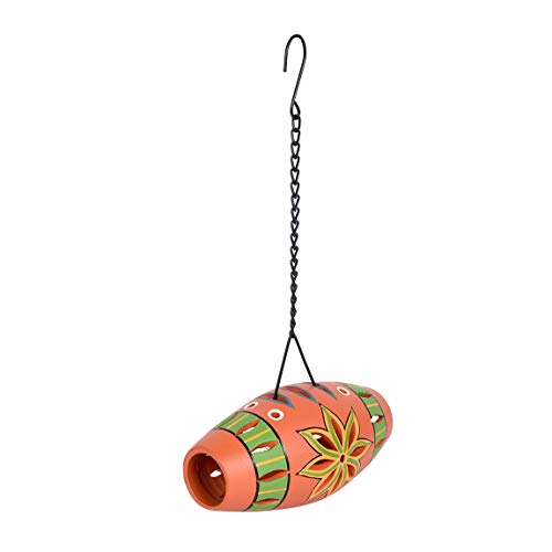 Image of AAKRITI ART CREATIONS Terracotta Multicolor Handcrafted Hanging Tea Light | Floral Art Handmade Hanging Decor | Matte Finish Terracotta Decorative Hanging Items for Home | Handpainted Decor