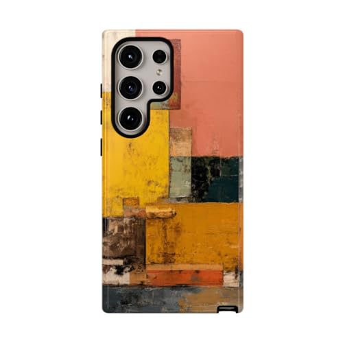Coque Samsung Galaxy S24 Ultra Orange rigide brillante blocs couleurs géométriques abstraites