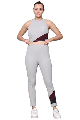 Image of Zicada Women's Gym Running Sports Crop Tank Top & Tights | Jogging wear | Workout Set | Co-ord Set For Girls & Women