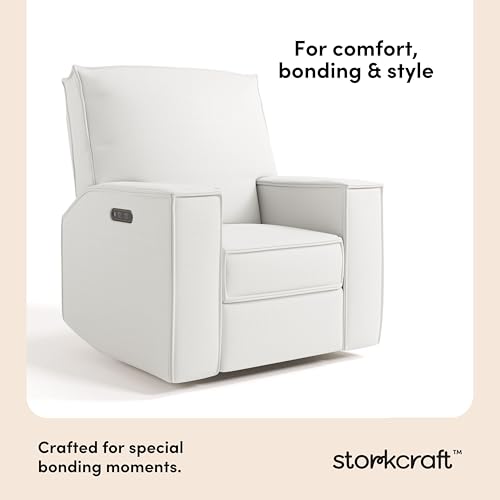 Image of Storkcraft Texas Nursery Power Recliner Swivel Glider, Ivory Basketweave