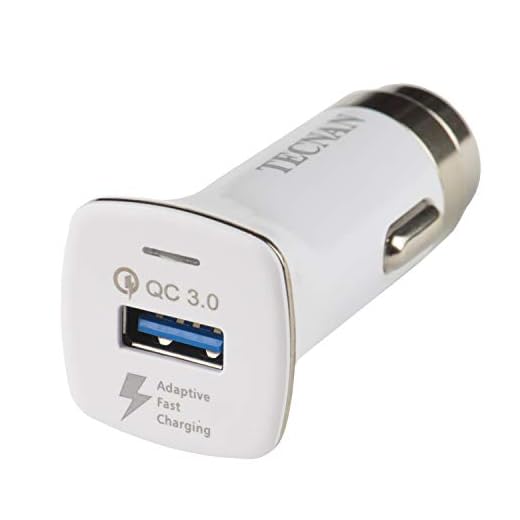 tecnan Quick Charge QC 3.0 billaddare KFZ USB 3,0A snabbladdare biladapter kontakt laddningskontakt för Samsung S7 S8 S9 Plus, Note 8, 9, iPhone X XS Max Xr, HTC, Huawei, Sony Xperia, Weiß