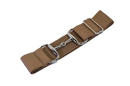 2-Inch Luxury Elastic Equestrian Belt Silver Snaffle Bit Buckle, Comfortable and Stretchable Horse Riding Accessory (Silver Buckle, Taupe)