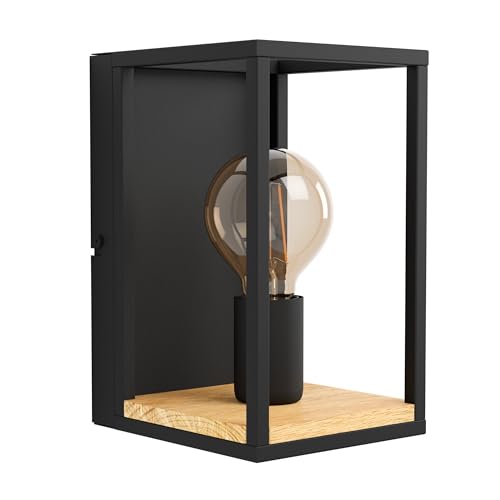 Aplique de pared de metal negro y madera con interruptor para iluminación interior 2