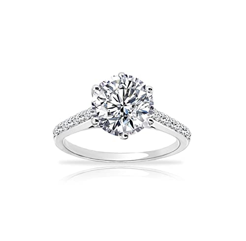 Hoops & Loops 925 Sterling Silver Round-Cut 3.00 Carat Cubic Zirconia 6-Prong-Set Solitaire Engagement Bridal Wedding Band Ring, Size 7 #TOP23