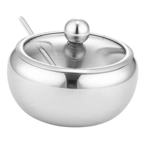 OKUMEYR 1Set Stainless Steel Sugar Bowl with Lid Spoon Kitchen Salt Pepper Container for Storing Spices Sugar and Condiments Easy to Clean Design