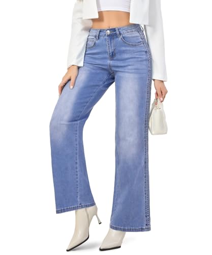 VIPONES Women's Jeans High Waist Loose Stretchy Baggy Straight Wide Leg Jeans