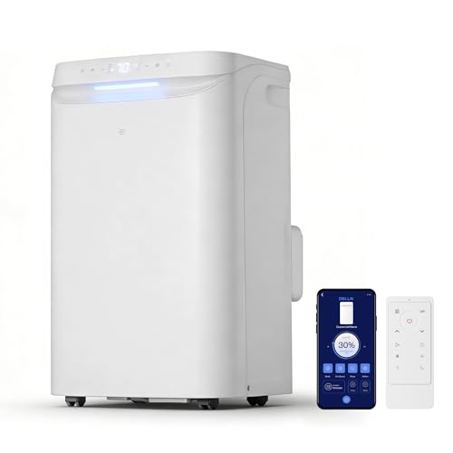 DELLA Sylro Series Smart Portable Air Conditioner, 14,000 BTU Drainage-Free Energy Efficient Cooling AC Units, 49dB Quiet for Bedroom, WiFi App/Voice/Remote Control, Fits 20.5'–67.3' Windows