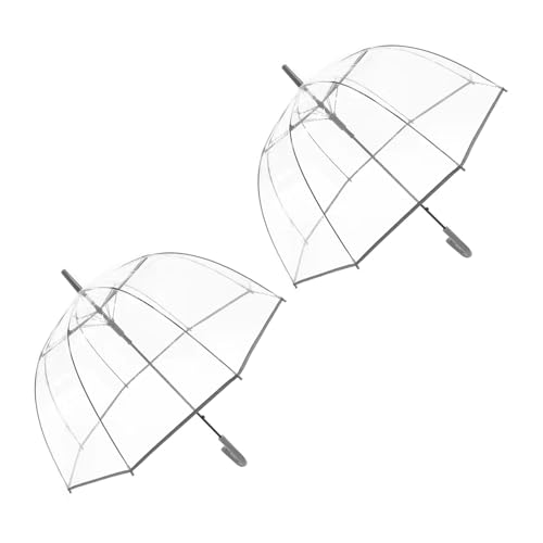 ThreeH 2 Pcs Clear Umbrella for Women Crystal Vision POE Surface Windproof Dome Design Shatterproof Fiberglass Frame and Smooth Curved Handle